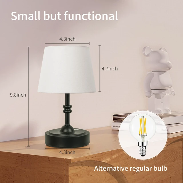 Alt view image 3 of 3 - Small Cordless Lamp Dimmable-Battery Operated Table lamp, 4000mAh Rechargeable, Touch Bedside Lamp with White Fabric Shade, 2700K Bulb Included, for Dining, Patio, Bathroom(Black)