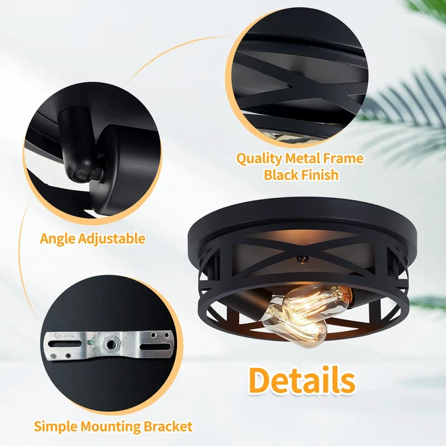 Alt view image 4 of 6 - 2 Pack Black Flush Mount Ceiling Light,Industrial Farmhouse Metal Cage Black Light Fixtures Ceiling Mount for Kitchen Entryway Hallway E26 Base (10.63in)