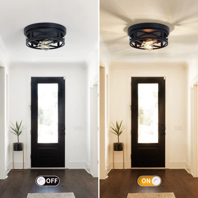 Alt view image 5 of 6 - 2 Pack Black Flush Mount Ceiling Light,Industrial Farmhouse Metal Cage Black Light Fixtures Ceiling Mount for Kitchen Entryway Hallway E26 Base (10.63in)