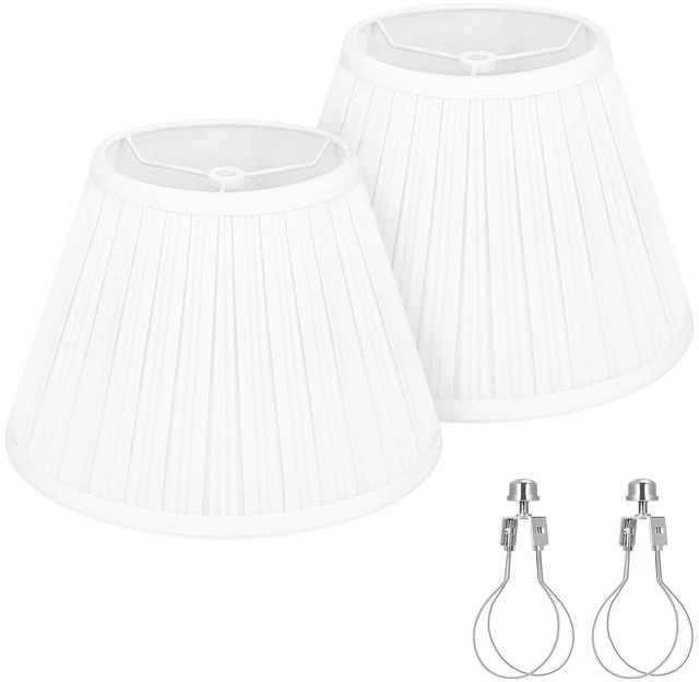 Main image of Small Pleated Lamp Shades Set of 2, 5.5"Top x 10"Bottom x 6.6"High, White Empire Lamp Shades for Table Lamps Wall Sconces, Fabric Lampshades, Spider, Bulb Clip Adapters Included, No Assembly Required