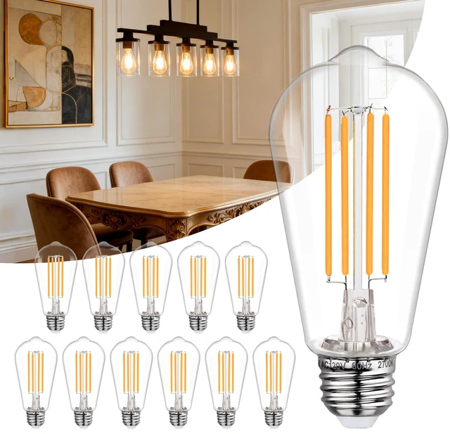 Main image of 12Pack ST58/19 Vintage LED Edison Bulbs, E26 LED Bulb 60 Watt Dimmable Warm White 2700K, 800LM 6W Equivalent 60W LED Filament Light Bulb, Shatter Resistant LED Edison Light Bulbs for Home Lighting