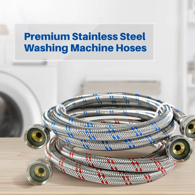 Alt view image 2 of 7 - Premium 6ft Washing Machine Hoses Burst Proof 2 Pack - Hot and Cold Water Supply Hoses for Washing Machines (Stainless Steel)