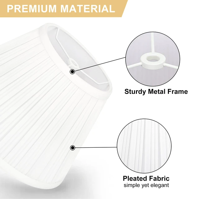 Alt view image 3 of 7 - Small Pleated Lamp Shades Set of 2, 5.5"Top x 10"Bottom x 6.6"High, White Empire Lamp Shades for Table Lamps Wall Sconces, Fabric Lampshades, Spider, Bulb Clip Adapters Included, No Assembly Required