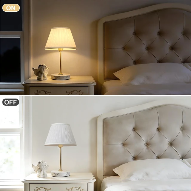 Alt view image 4 of 7 - Small Pleated Lamp Shades Set of 2, 5.5"Top x 10"Bottom x 6.6"High, White Empire Lamp Shades for Table Lamps Wall Sconces, Fabric Lampshades, Spider, Bulb Clip Adapters Included, No Assembly Required