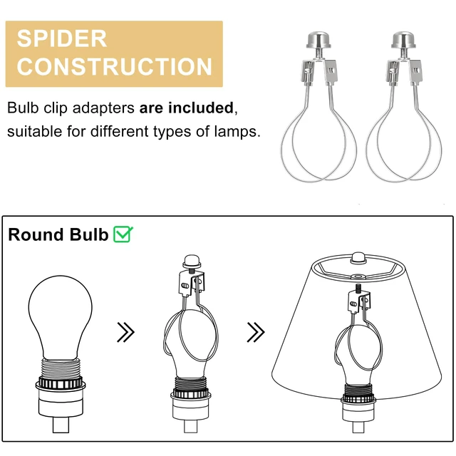 Alt view image 6 of 7 - Small Pleated Lamp Shades Set of 2, 5.5"Top x 10"Bottom x 6.6"High, White Empire Lamp Shades for Table Lamps Wall Sconces, Fabric Lampshades, Spider, Bulb Clip Adapters Included, No Assembly Required