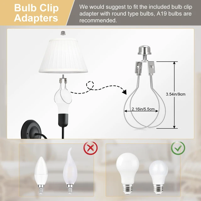 Alt view image 7 of 7 - Small Pleated Lamp Shades Set of 2, 5.5"Top x 10"Bottom x 6.6"High, White Empire Lamp Shades for Table Lamps Wall Sconces, Fabric Lampshades, Spider, Bulb Clip Adapters Included, No Assembly Required
