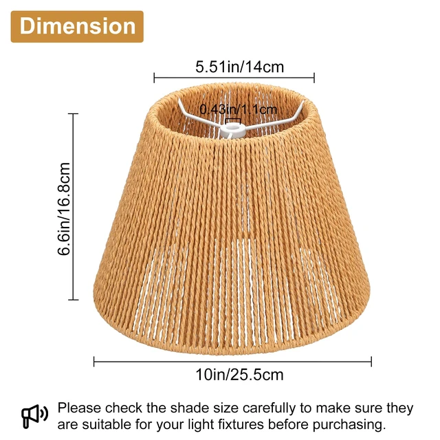 Alt view image 3 of 7 - Small Rattan Lamp Shades Set of 2, Boho Lamp Shades for Table Lamps, 5.5" Top x 10" Bottom x 6.6" High, Wicker Lampshade Replacement for Bedroom, Hand Woven, Spider, Bulb Clip Adapters Included