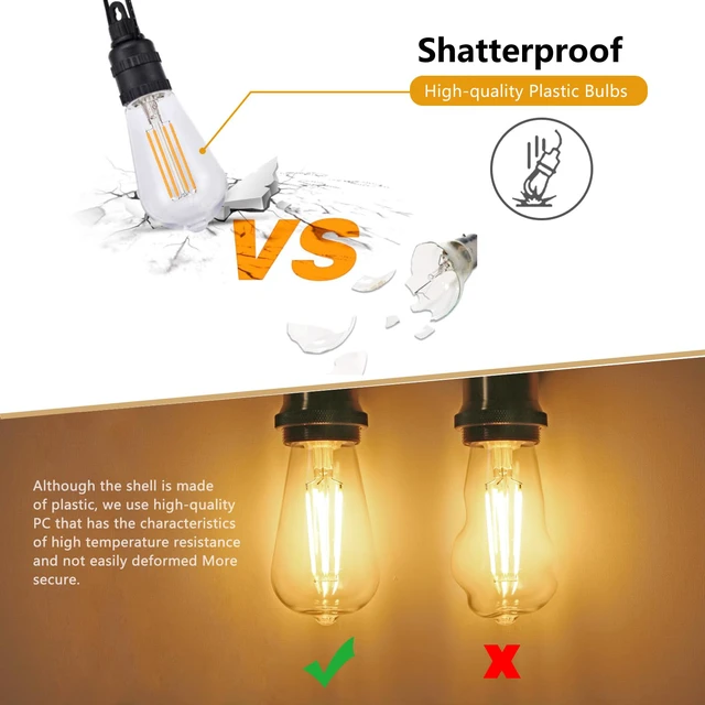 Alt view image 7 of 7 - 12Pack ST58/19 Vintage LED Edison Bulbs, E26 LED Bulb 60 Watt Dimmable Warm White 2700K, 800LM 6W Equivalent 60W LED Filament Light Bulb, Shatter Resistant LED Edison Light Bulbs for Home Lighting