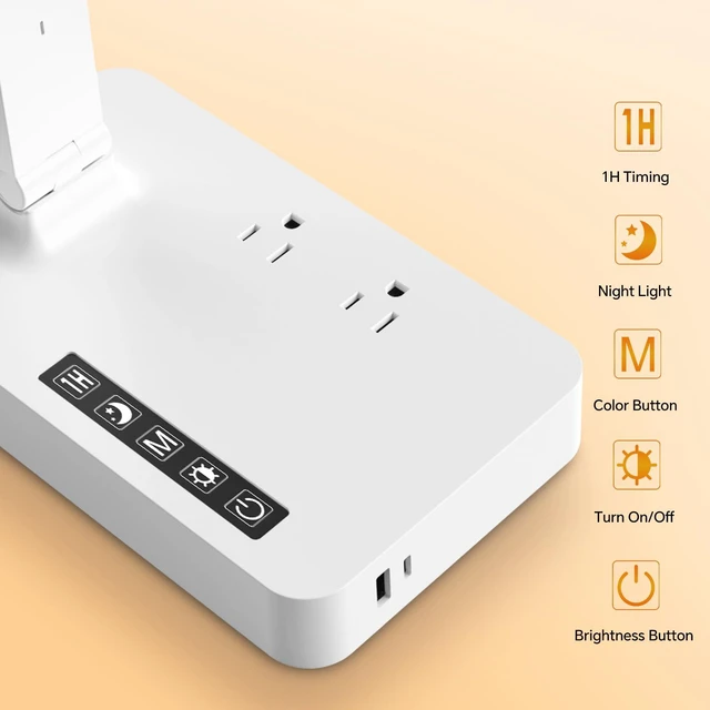Alt view image 4 of 7 - Desk Lamp with USB Charging Port: Power Strip with Surge Protection - 1 Type-C, 1 USB-A Charging Port, 2 AC Power Outlets, Desk Lamps for Home Office College Dorm Room Essentials