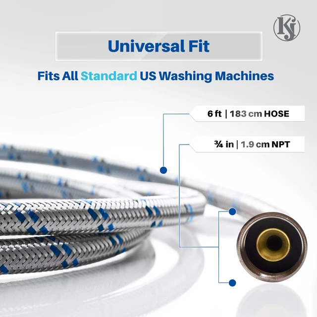 Alt view image 5 of 7 - Premium 6ft Washing Machine Hoses Burst Proof 2 Pack - Hot and Cold Water Supply Hoses for Washing Machines (Stainless Steel)