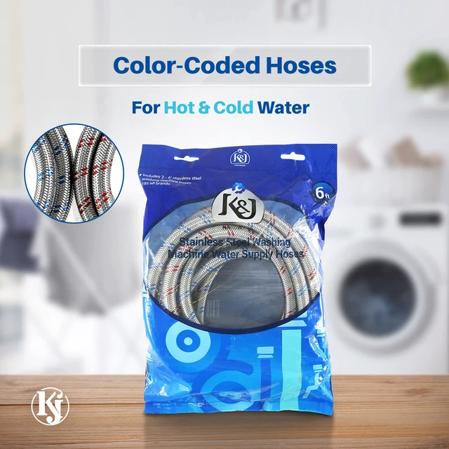 Alt view image 7 of 7 - Premium 6ft Washing Machine Hoses Burst Proof 2 Pack - Hot and Cold Water Supply Hoses for Washing Machines (Stainless Steel)