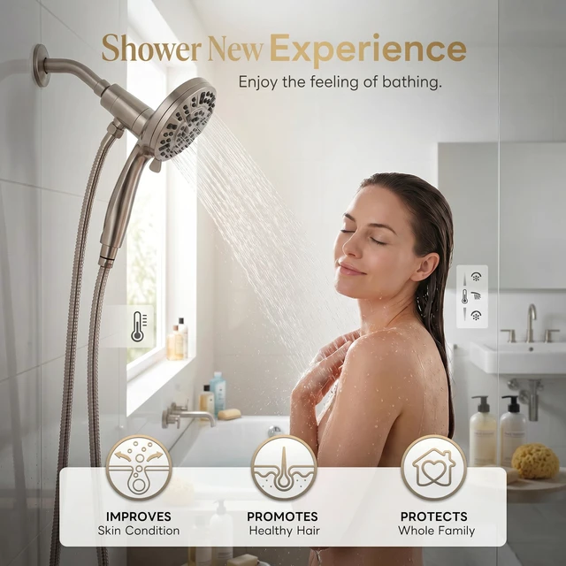 Alt view image 2 of 7 - Magnetic Handheld Shower Head Brushed Nickel Magnetic Docking System,10-Function High Pressure Detachable Shower Head, 5-inch Shower head with 60 Inch Hose