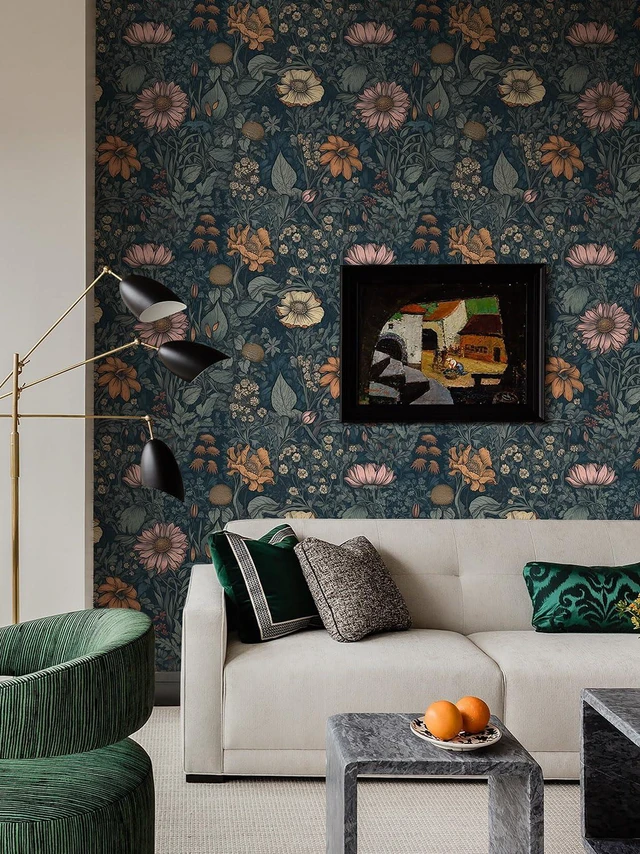 Main image of Vintage Peel and Stick Wallpaper Boho Floral Wallpaper for Bedroom Living Room Removable Self Adhesive Floral Contact Paper for Cabinets Accent Wall 17.3inx393.7in