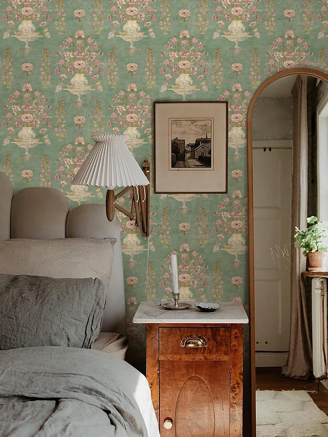 Alt view image 2 of 7 - Floral Wallpaper Peel and Stick Wallpaper Modern Contact Paper 17.3nx393.7in Self Adhesive Wall Paper for Bedroom Bathroom Shelf Liner Decor Removable