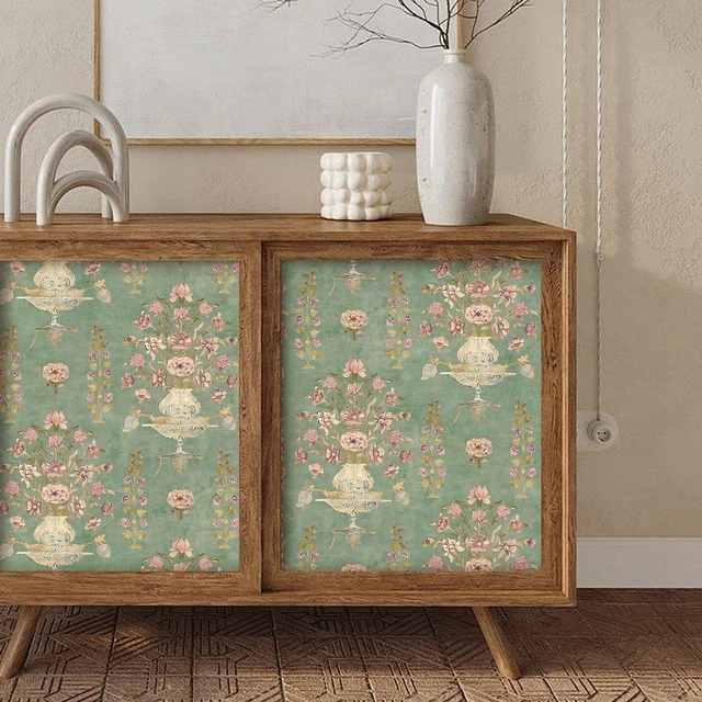 Alt view image 6 of 7 - Floral Wallpaper Peel and Stick Wallpaper Modern Contact Paper 17.3nx393.7in Self Adhesive Wall Paper for Bedroom Bathroom Shelf Liner Decor Removable