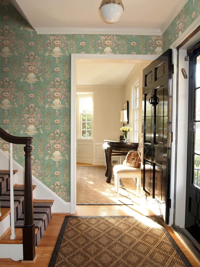Alt view image 7 of 7 - Floral Wallpaper Peel and Stick Wallpaper Modern Contact Paper 17.3nx393.7in Self Adhesive Wall Paper for Bedroom Bathroom Shelf Liner Decor Removable