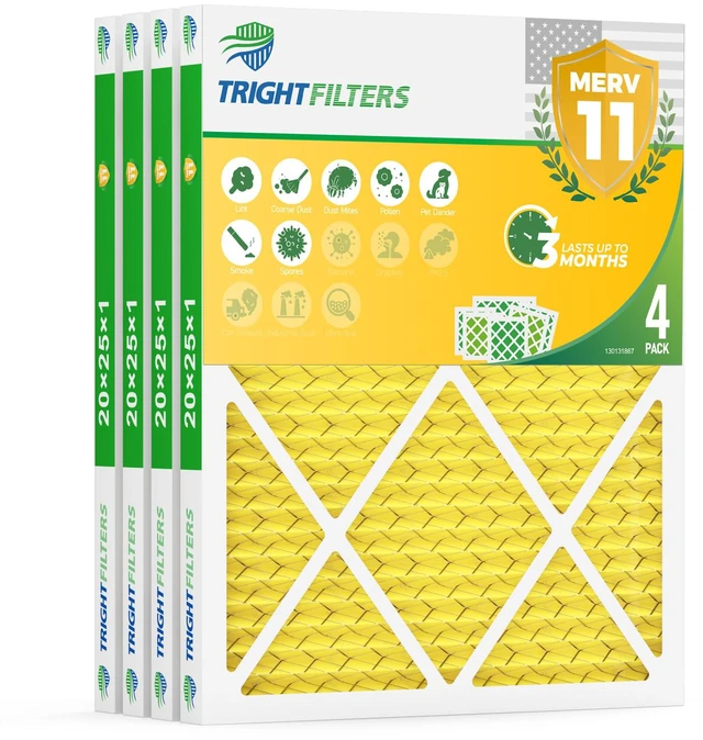 Main image of 20x25x1 Air Filter 4 Pack, MERV 11 Dust & Pet Dander Defense Electrostatic Pleated HVAC AC Furnace Filters Replacement for Home (Actual Size 19.80x24.69x0.79 in)