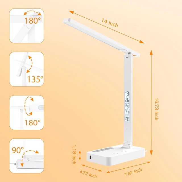 Alt view image 6 of 7 - Desk Lamp with USB Charging Port: Power Strip with Surge Protection - 1 Type-C, 1 USB-A Charging Port, 2 AC Power Outlets, Desk Lamps for Home Office College Dorm Room Essentials
