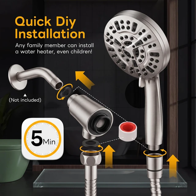 Alt view image 6 of 7 - Magnetic Handheld Shower Head Brushed Nickel Magnetic Docking System,10-Function High Pressure Detachable Shower Head, 5-inch Shower head with 60 Inch Hose