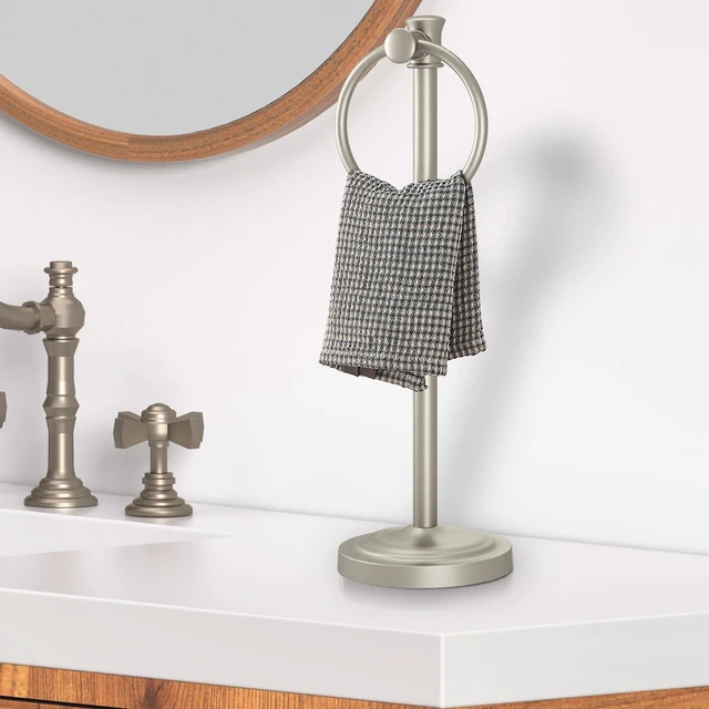 Alt view image 2 of 7 - Hand Towel Holder Stand Free Standing Towel Bar Brushed Nickel 17 Inch Hanging Floor Hand Towel Rack Ring, for Bathroom Kitchen Countertops, Hardware Accessories SUS 304 Heavy-Duty Base