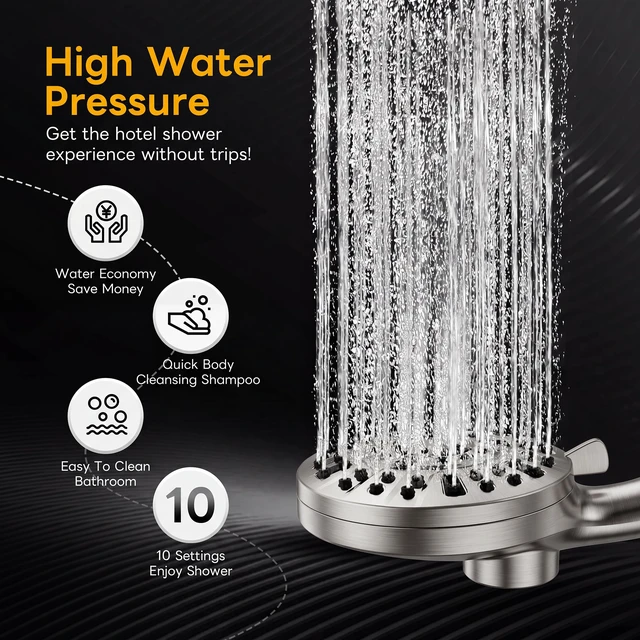 Alt view image 7 of 7 - Magnetic Handheld Shower Head Brushed Nickel Magnetic Docking System,10-Function High Pressure Detachable Shower Head, 5-inch Shower head with 60 Inch Hose