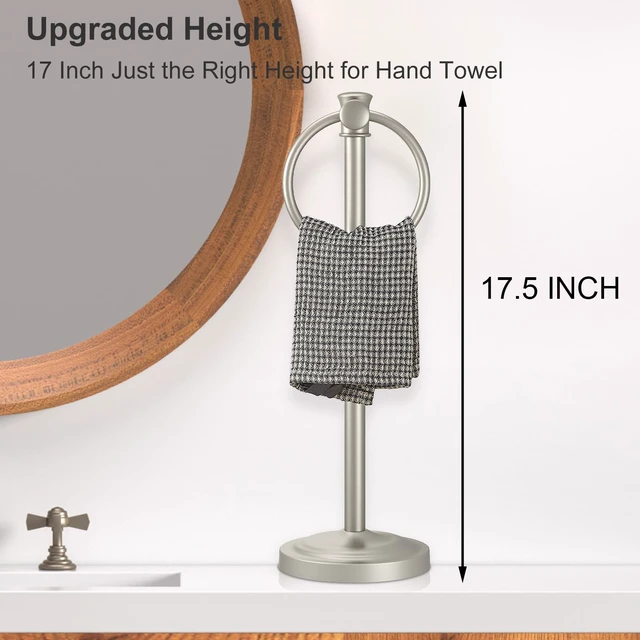 Alt view image 3 of 7 - Hand Towel Holder Stand Free Standing Towel Bar Brushed Nickel 17 Inch Hanging Floor Hand Towel Rack Ring, for Bathroom Kitchen Countertops, Hardware Accessories SUS 304 Heavy-Duty Base