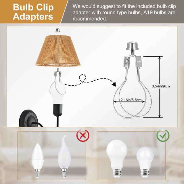Alt view image 5 of 7 - Small Rattan Lamp Shades Set of 2, Boho Lamp Shades for Table Lamps, 5.5" Top x 10" Bottom x 6.6" High, Wicker Lampshade Replacement for Bedroom, Hand Woven, Spider, Bulb Clip Adapters Included