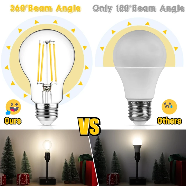 Alt view image 2 of 7 - 60W Equivalent E26 LED Filament Light Bulbs, 850LM Soft White 3000K Efficient 6W A19 Edison Bulb, Non-Dimmable Medium Base, 4-Pack