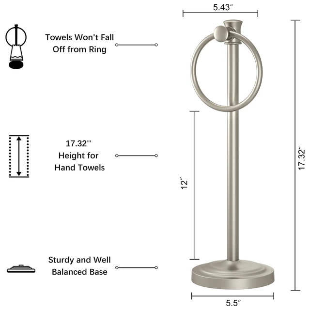 Alt view image 7 of 7 - Hand Towel Holder Stand Free Standing Towel Bar Brushed Nickel 17 Inch Hanging Floor Hand Towel Rack Ring, for Bathroom Kitchen Countertops, Hardware Accessories SUS 304 Heavy-Duty Base