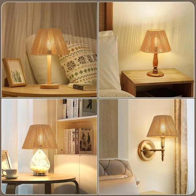 Alt view image 7 of 7 - Small Rattan Lamp Shades Set of 2, Boho Lamp Shades for Table Lamps, 5.5" Top x 10" Bottom x 6.6" High, Wicker Lampshade Replacement for Bedroom, Hand Woven, Spider, Bulb Clip Adapters Included