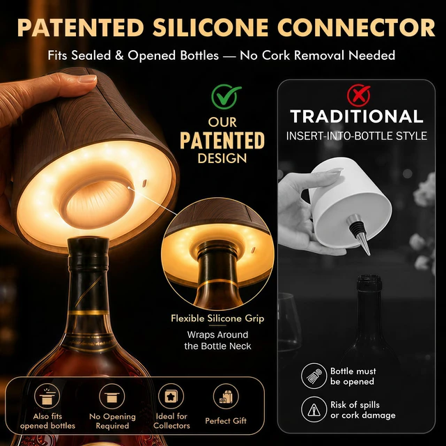 Alt view image 2 of 7 - Wireless Bottle Lamp for Liquor Bottles, Dimmable Cordless Lamp Shade Battery Operated Night Light, Wine Bottle Lamp Topper for Table Bedroom, Bar Decor, Living Room, Gifts for Women Men