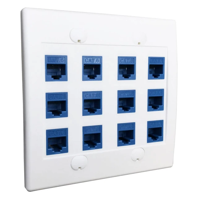 Alt view image 5 of 7 - 12 Port Ethernet Wall Plate, Cat 6, Wall Outlet, RJ45 Female to Female Keystone Jacks - White