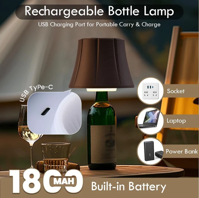 Alt view image 5 of 7 - Wireless Bottle Lamp for Liquor Bottles, Dimmable Cordless Lamp Shade Battery Operated Night Light, Wine Bottle Lamp Topper for Table Bedroom, Bar Decor, Living Room, Gifts for Women Men