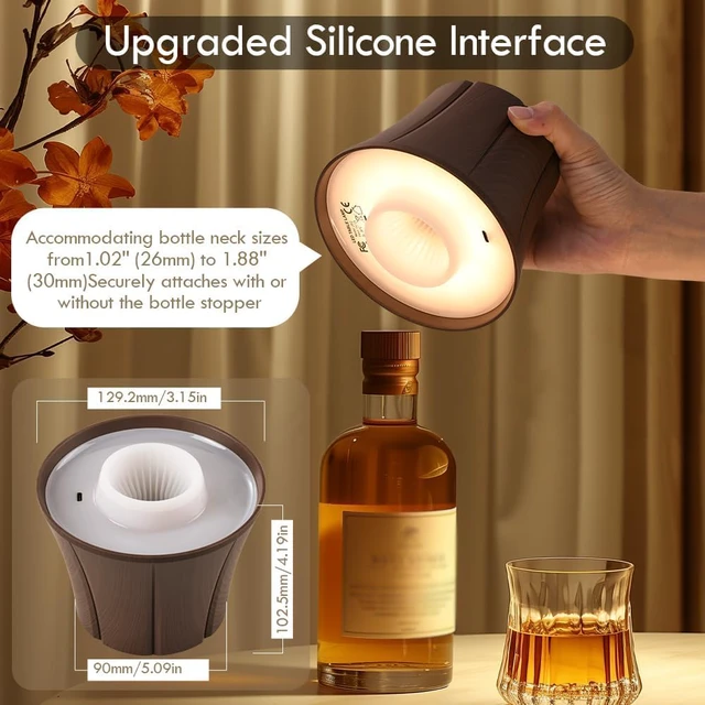Alt view image 6 of 7 - Wireless Bottle Lamp for Liquor Bottles, Dimmable Cordless Lamp Shade Battery Operated Night Light, Wine Bottle Lamp Topper for Table Bedroom, Bar Decor, Living Room, Gifts for Women Men