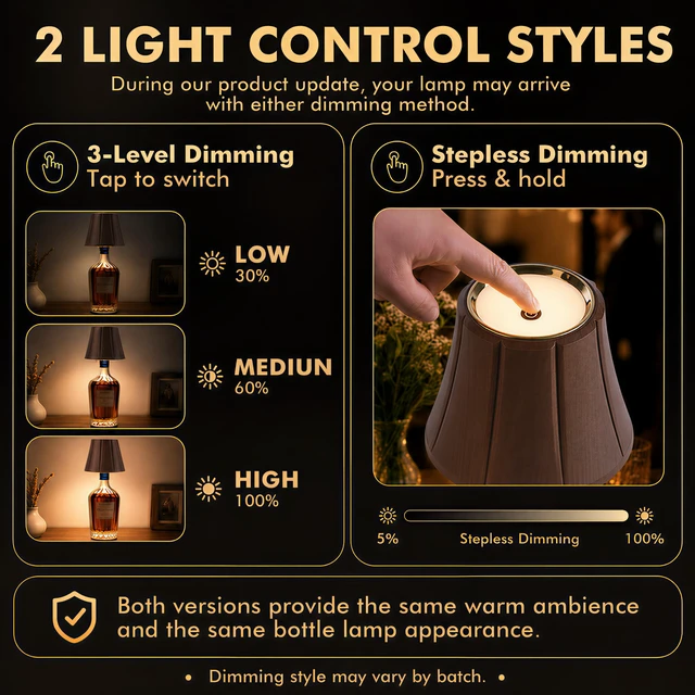 Alt view image 4 of 7 - Wireless Bottle Lamp for Liquor Bottles, Dimmable Cordless Lamp Shade Battery Operated Night Light, Wine Bottle Lamp Topper for Table Bedroom, Bar Decor, Living Room, Gifts for Women Men