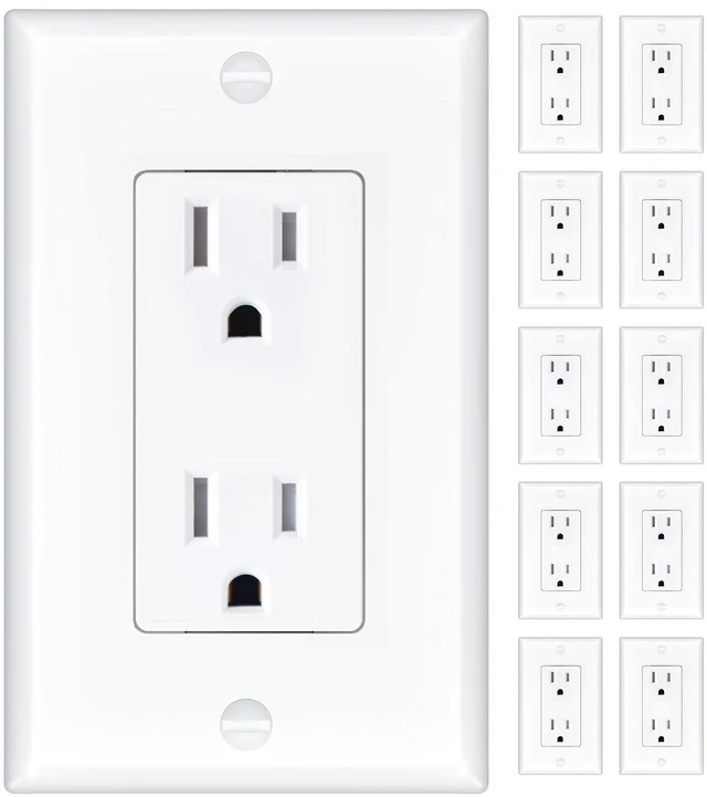 Main image of 10 Pack 15 Amp Tamper Resistant Wall Outlets UL Listed Decorator Electrical Receptacles with Wall Plates, 125V/1875W Electrical Outlets for Home, Office & Commercial Use, White