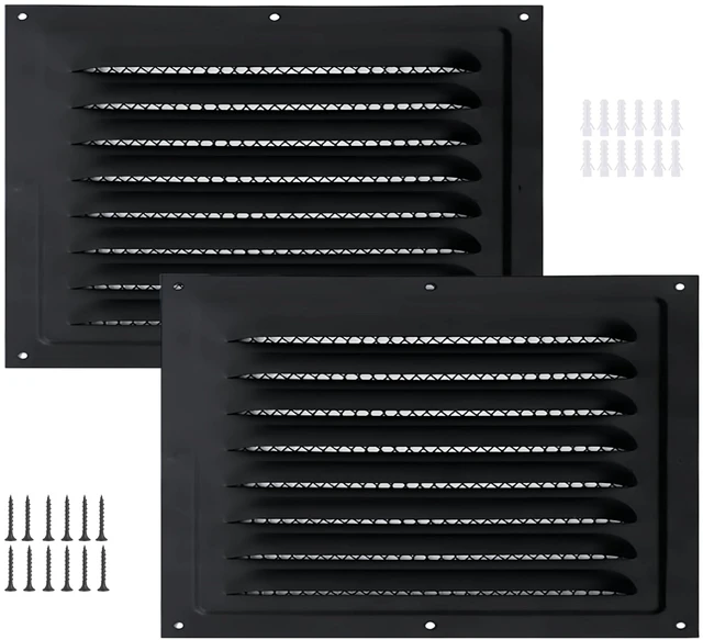Main image of 2pcs Attic Vent Soffit Vent Aluminum Wall Vent Metal Shed Vent Square Vent Louver Vent Grille with Built-in Insect Screen for Exterior Door House Attic Garage Ceiling (Black 12" x 8"-2 Pack)