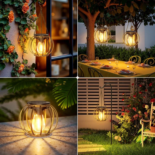 Alt view image 5 of 7 - Solar Lanterns Outdoor Waterproof, 4 Pack Upgraded Bronze Metal Hanging Solar Lights Outdoor Lanterns, Brighter Auto On/Off Outdoor Hanging Lantern for Yard Patio Pathway Porch Garden Decor