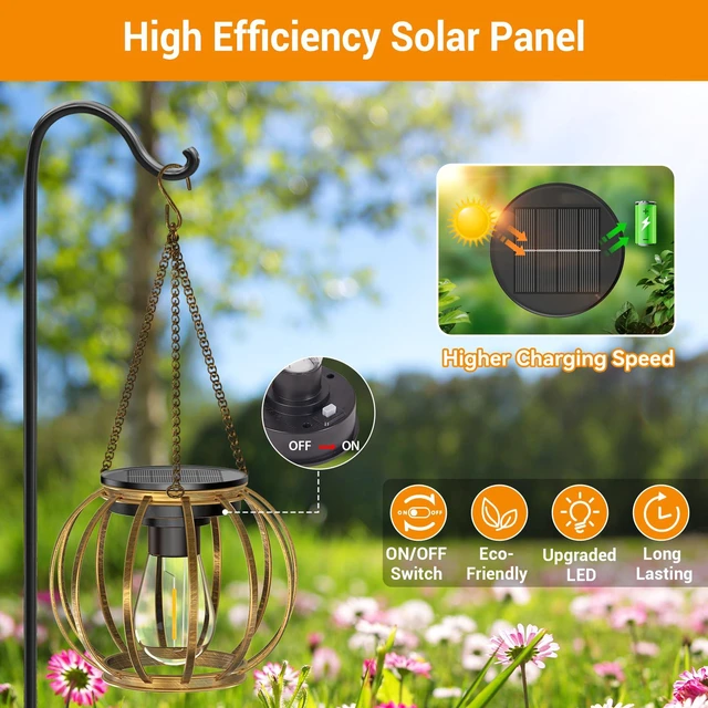 Alt view image 6 of 7 - Solar Lanterns Outdoor Waterproof, 4 Pack Upgraded Bronze Metal Hanging Solar Lights Outdoor Lanterns, Brighter Auto On/Off Outdoor Hanging Lantern for Yard Patio Pathway Porch Garden Decor
