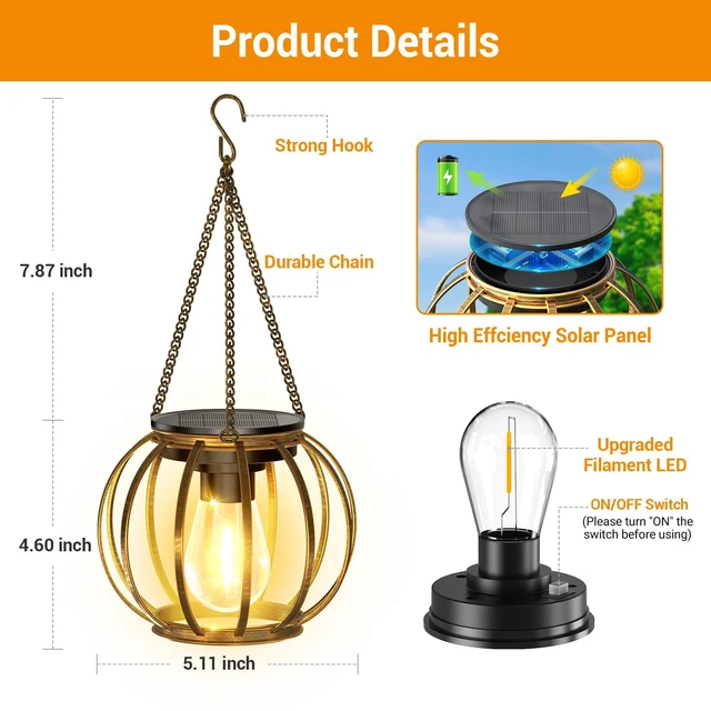 Alt view image 7 of 7 - Solar Lanterns Outdoor Waterproof, 4 Pack Upgraded Bronze Metal Hanging Solar Lights Outdoor Lanterns, Brighter Auto On/Off Outdoor Hanging Lantern for Yard Patio Pathway Porch Garden Decor