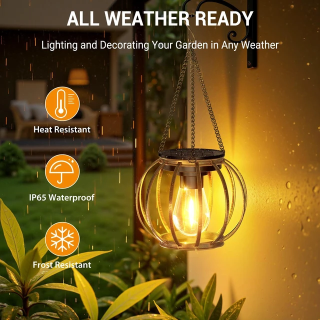 Alt view image 2 of 7 - Solar Lanterns Outdoor Waterproof, 4 Pack Upgraded Bronze Metal Hanging Solar Lights Outdoor Lanterns, Brighter Auto On/Off Outdoor Hanging Lantern for Yard Patio Pathway Porch Garden Decor