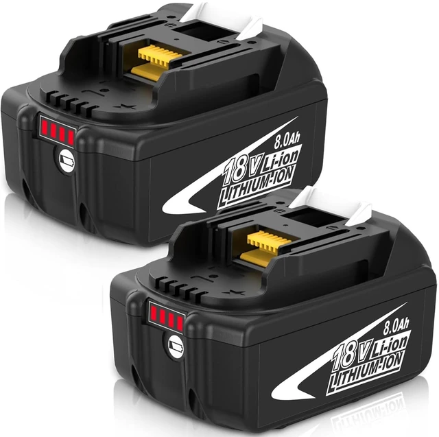 Main image of 2-Pack 8000mAh High Capacity Replacement for Makita 18V Battery Bl1860B BL1850B BL1840B BL1830B BL1815B LXT400 with LED Indicator Cordless Power Tools (White)