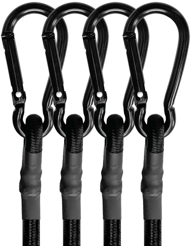 Main image of 80in 4 Pcs Bungee Cords with Carabiner Hooks Heavy Duty, Outdoor Black Bungee Straps, Strong Industrial Grade Elastic Bungee Rope for Securing Tarps, Luggage, TentsBikes or Garden Tidying
