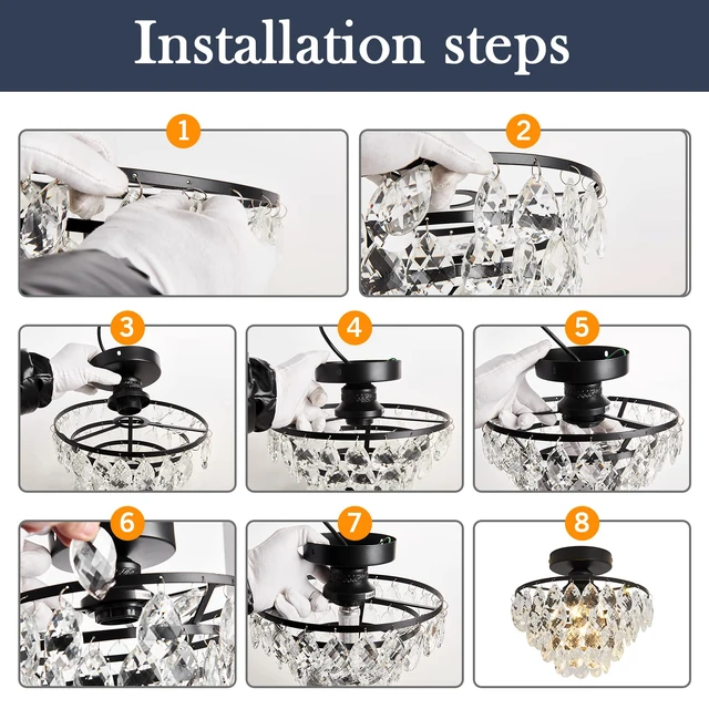 Alt view image 6 of 7 - Modern E26 Small Crystal Chandelier Semi Flush Mount Ceiling Light Fixture Gold Ceiling Lamp for Hallway Bedroom Bathroom Closet Bedroom Foyer