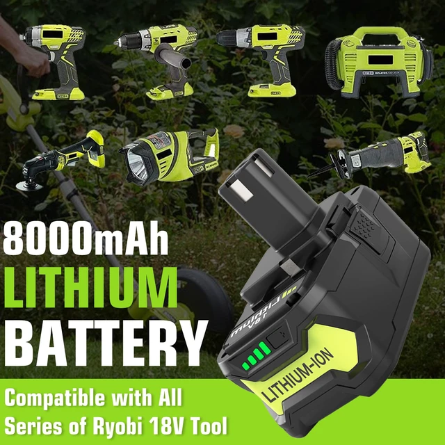 Alt view image 4 of 7 - 2 Packs 8000mAh Replacement for Ryobi 18V Battery P108(Green) Compatible with Ryobi 18 Volt Batteries P189 P190 P109 P107 P105 P104 P103 P102 P122