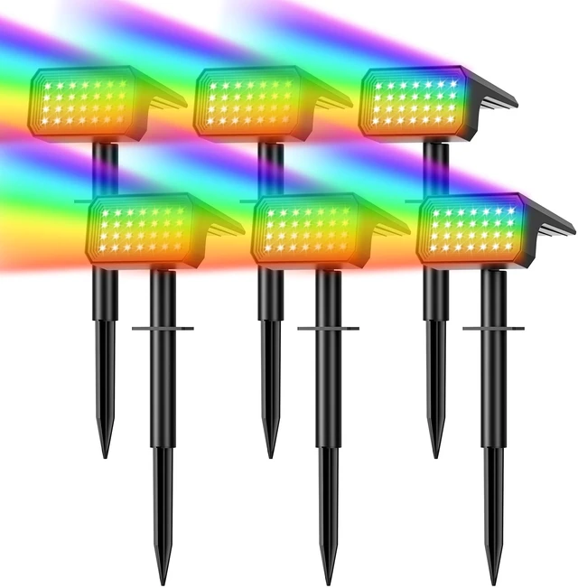 Main image of Color Changing Solar Spot Lights Outdoor Waterproof, 6 Pack, 28 LED RGB IP67, 7 Modes Auto On/Off, Solar Powered Spotlights for Yard Garden Landscape Pathway Walkway Tree Patio Driveway