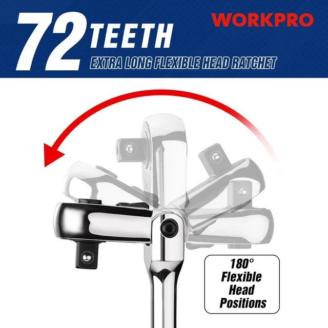 Alt view image 3 of 6 - 1/2 inch Drive Extra Long Flex Head Ratchet, 24 Inch Long CR-V Steel Ratchet Handle with Chromium Plating, CR-MO Head, Quick Release Reversible Design, 72-Tooth