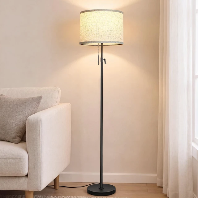 Main image of 53"-63" Adjustable Floor Lamp, Anti-tip Base, Pull Chain Black Standing Lamp for Living Room, Tall Pole Lamp for Bedroom Office Reading Corner Home Decor Gift, Bulb Not Included