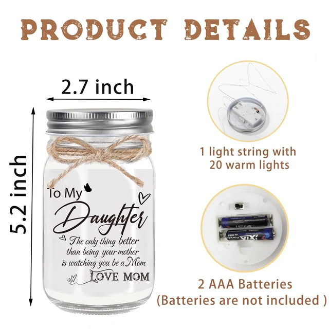 Alt view image 2 of 5 - Daughter Mason Jar Night Lights - Daughter Gifts from mom Christmas Mother's Day Birthday Gift for Daughter, Daughters Gifts Mother's Day Graduation Decorative Jar Light Night