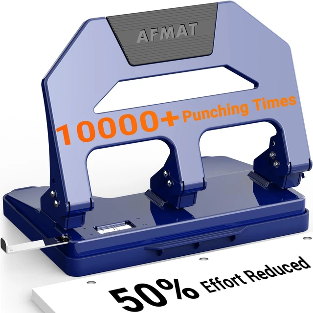 Main image of 3 Hole Punch Heavy Duty, 40-Sheet Three Hole Puncher for Binder, 50% Reduced Effort Paper Punch, 10K+ Uses, Office Metal Hole Puncher 3 Ring w/Large Tray, Bulit-in S.S. Paper Guide, HPX2(Blue)